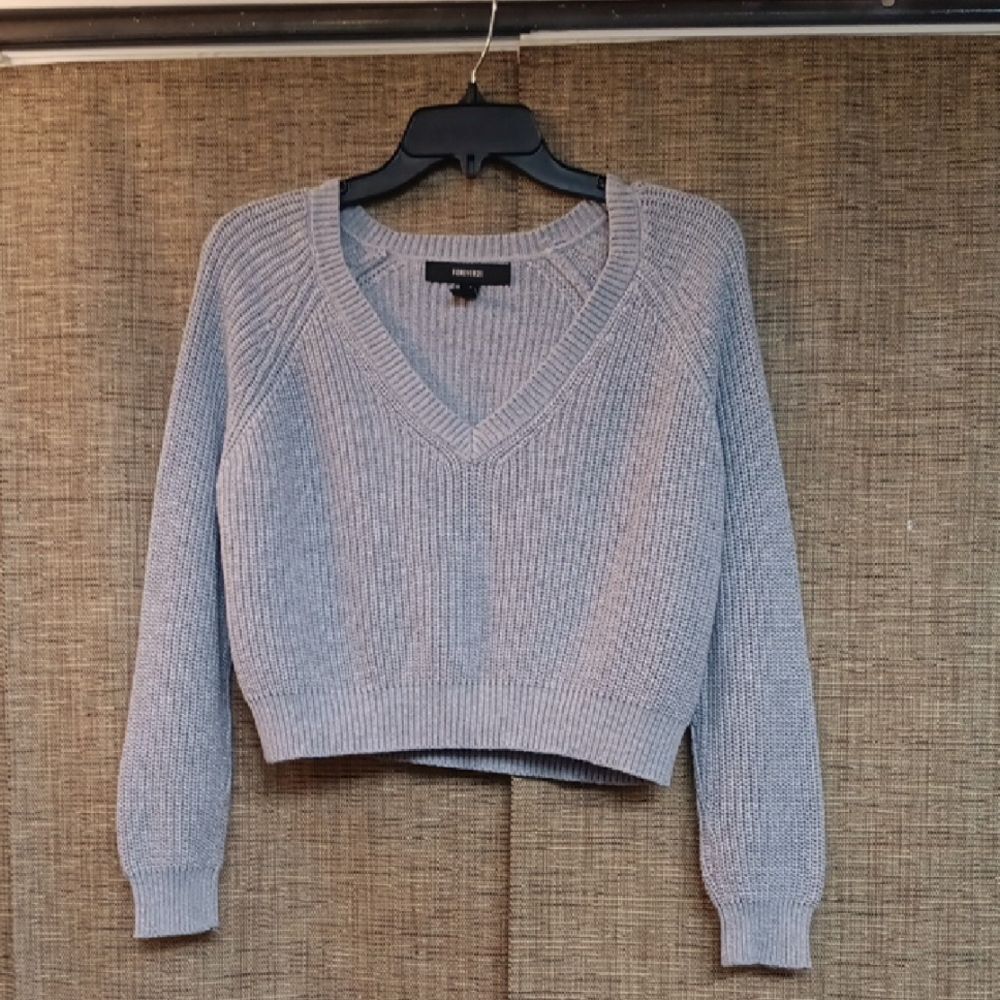 Forever 21 Light Gray Cotton V-Neck Sweater